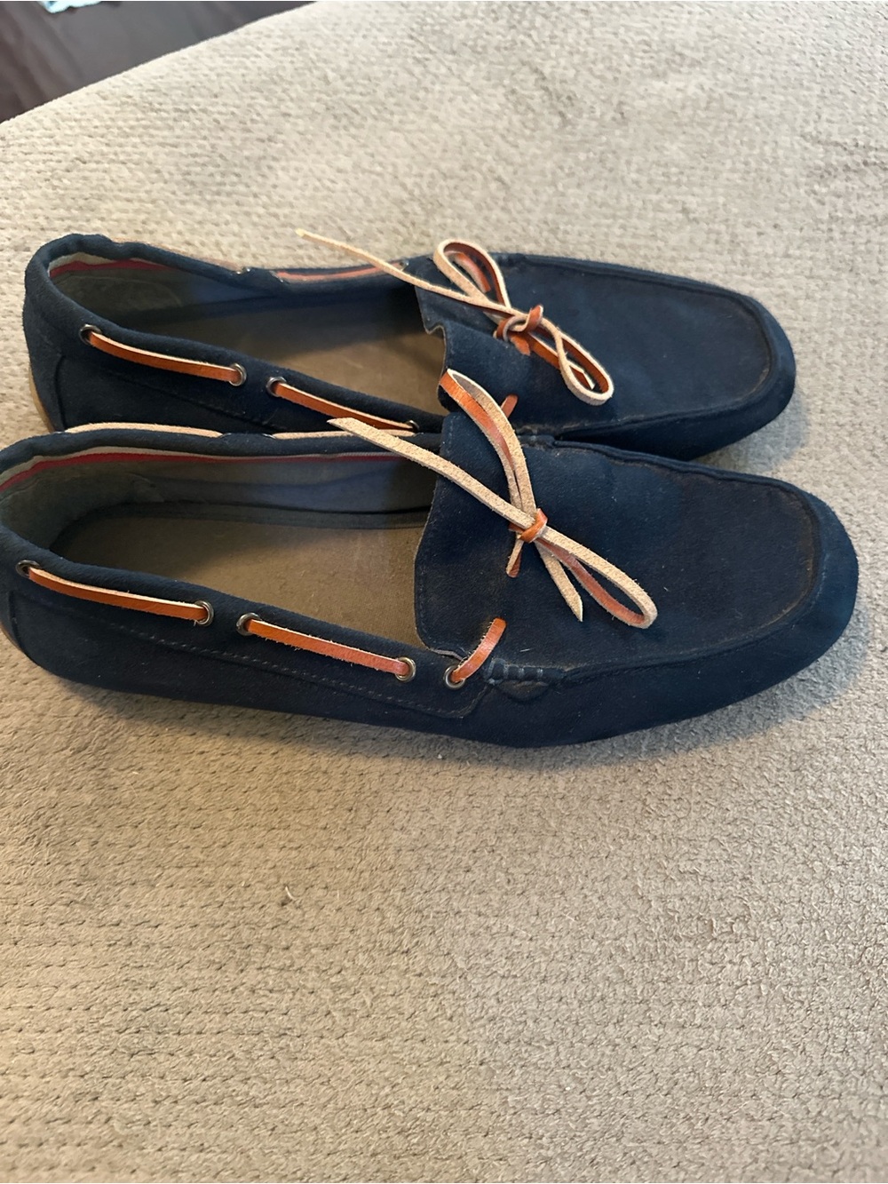 H&M Navy Suede Loafers with Tan Lace Detail